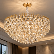 ERDENET Magno Crystal Chandelier, 12xE14, Diameter 60 cm, Metal and Crystal, Shiny Gold, Adjustable Height
