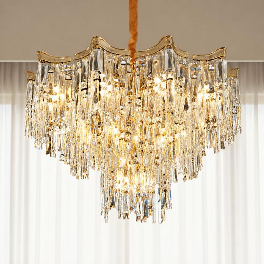 Crystal Chandelier VETRA Magno 10xE14, D60 cm, Gold, Adjustable Height, Metal and Crystal