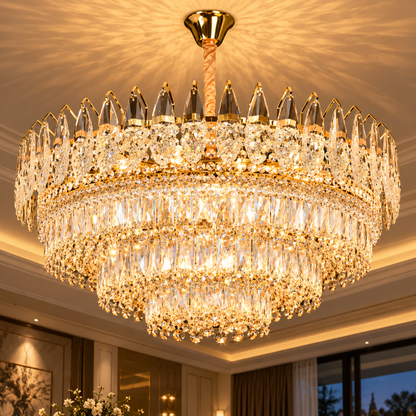 Crystal Chandelier MAJESTIC Regalis 21x E14, Diameter 80cm, Shiny Gold, Adjustable Height