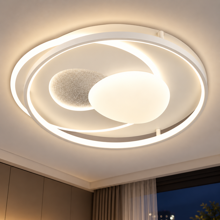 ISTARAVSHAN LED chandelier with remote control, Oval shape, 85W, Cold/Warm/Neutral light, Dimmable, White