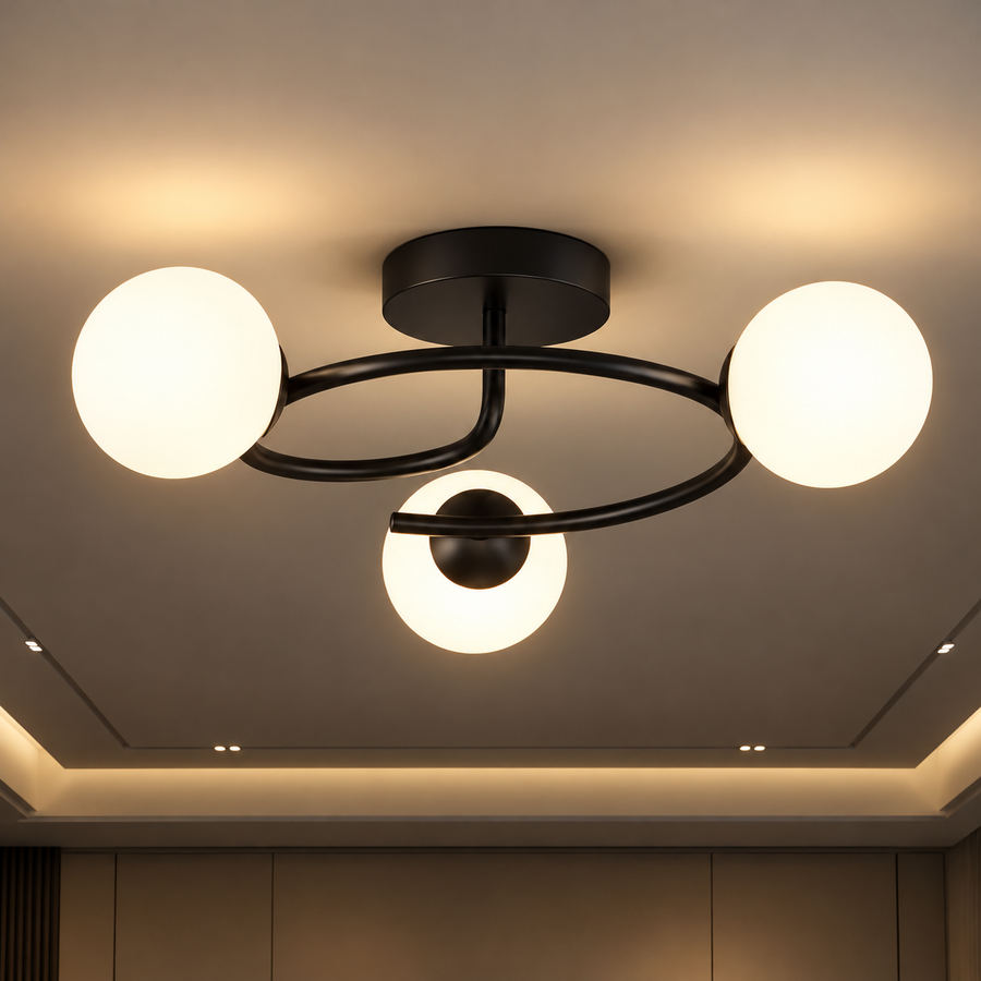 LED and crystal chandelier ORBIT, 66cm, 3xE27, Globes, Black