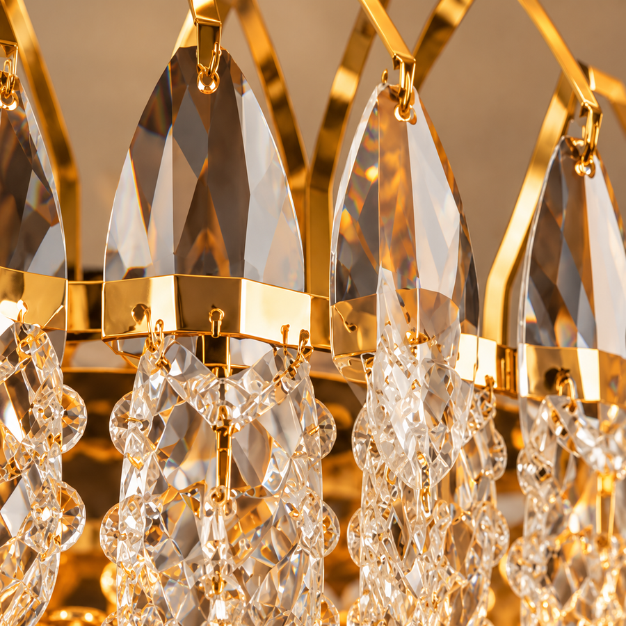 Crystal Chandelier MAJESTIC Regalis 21x E14, Diameter 80cm, Shiny Gold, Adjustable Height