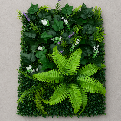 Artificial Plant Hedge Panel Lavender and Mixed Leaves, 40 x 60 cm, Green