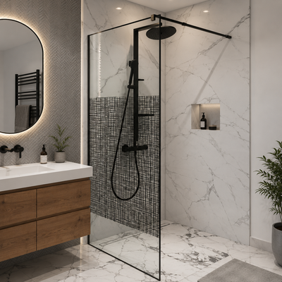 SASKATON Walk-In Shower Screen, 70x195cm, Metal, Black