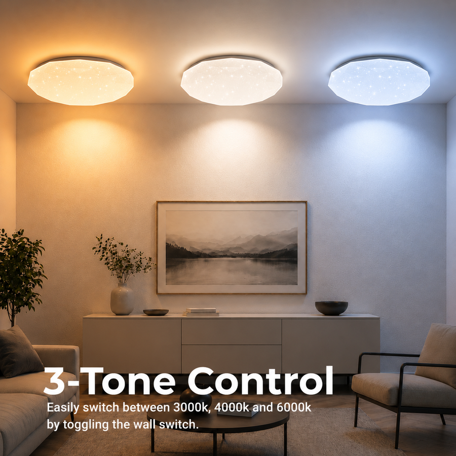 Hexagon LED ceiling light 33 cm, 27W, 3000K / 4000K / 6000K, White, Metal and Acrylic