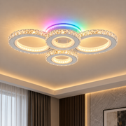 LED ceiling light with remote control and crystal NOVA ROTONDA RGB 82W, 4 Circles, Cold/Warm/Neutral light, Dimmable, White