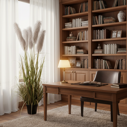 Artificial Plant Ornamental Grass, 180cm, with 5 strands, Reed and Grass, Green and Gray, No Pot