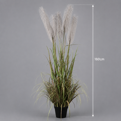 Artificial Plant Ornamental Grass, 180cm, with 5 strands, Reed and Grass, Green and Gray, No Pot