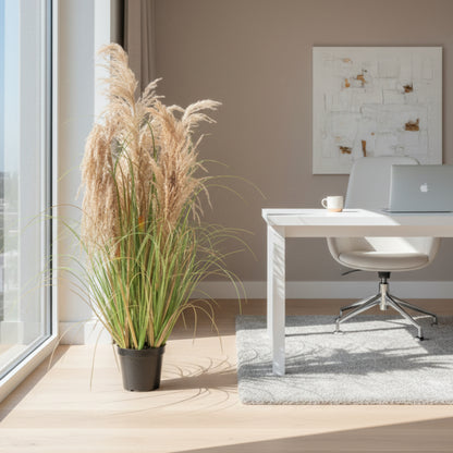 Artificial Plant Ornamental Grass, 90 cm, with 5 Wires, Reed and Grass, Dark Green, No Pot