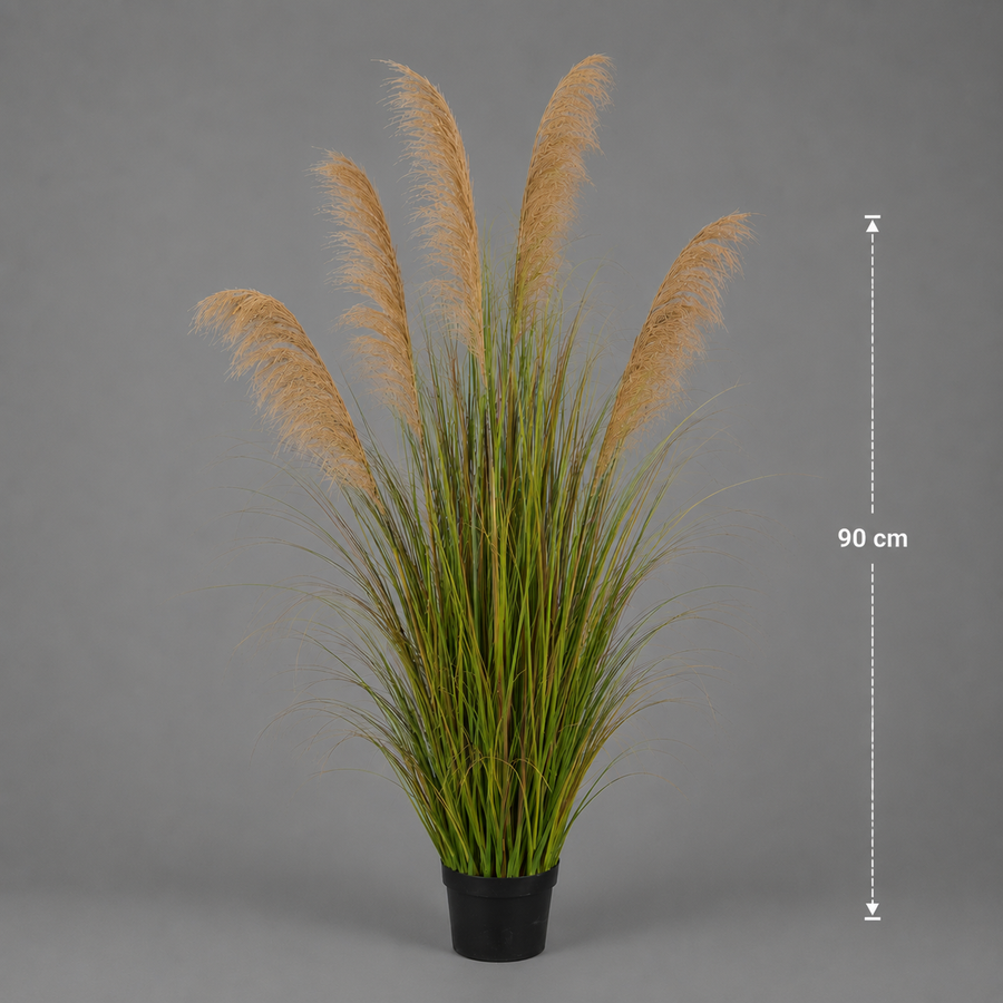 Artificial Plant Ornamental Grass, 90 cm, with 5 Wires, Reed and Grass, Dark Green, No Pot
