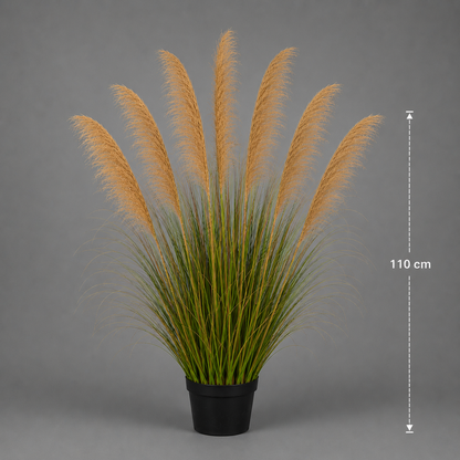 Artificial Plant Ornamental Grass, 110 cm, with 7 strands, Reed and Grass, Dark Green, No Pot