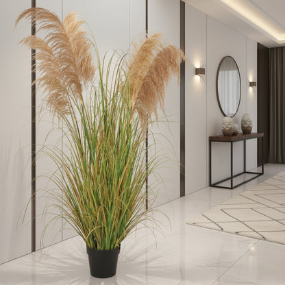 Artificial Plant Ornamental Grass, 170cm, with 7 strands, Reed and Grass, Dark Green, No Pot