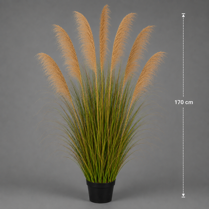Artificial Plant Ornamental Grass, 170cm, with 7 strands, Reed and Grass, Dark Green, No Pot