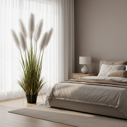 Artificial Plant Ornamental Grass, 220cm, with 7 strands, Reed sj Grass, Green and Gray, No Pot