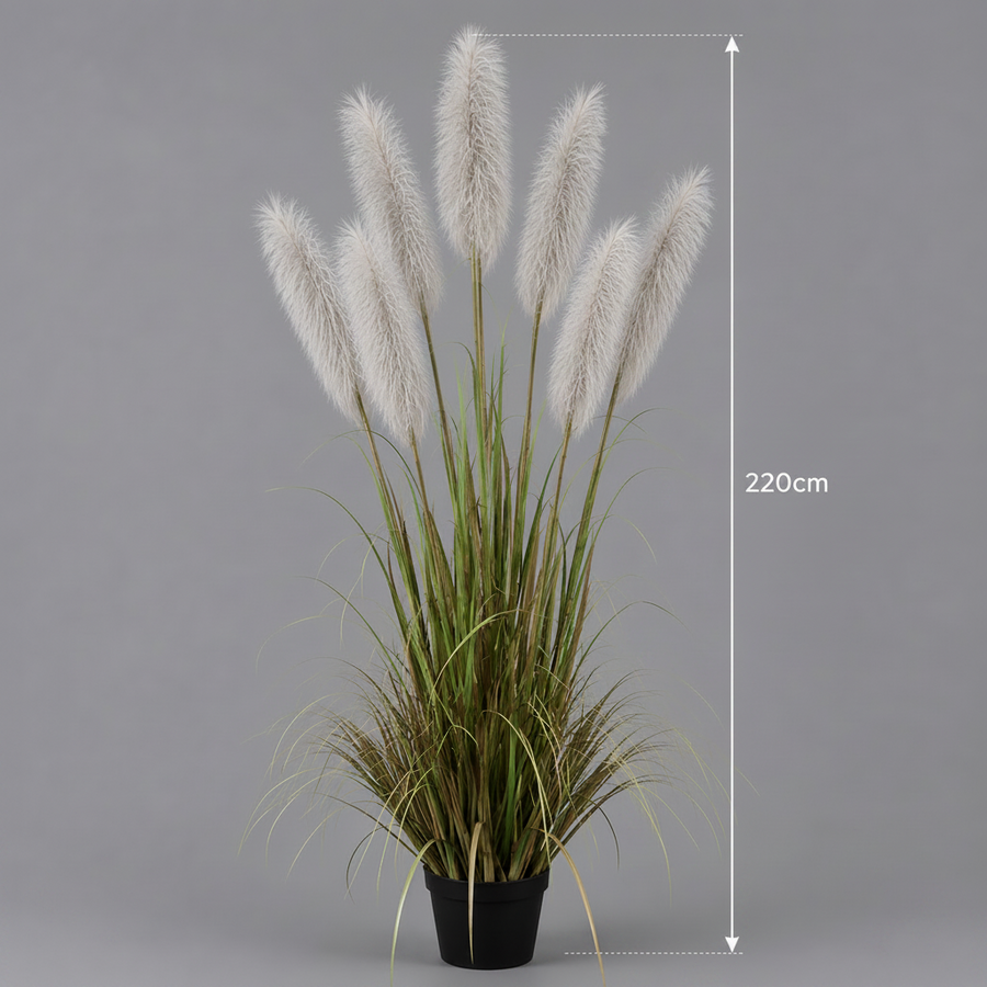 Artificial Plant Ornamental Grass, 220cm, with 7 strands, Reed sj Grass, Green and Gray, No Pot