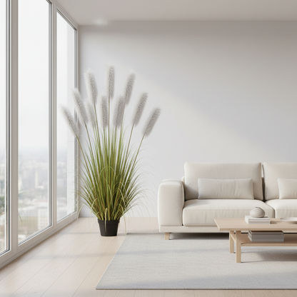 Artificial Plant Ornamental Grass, 240cm, with 9 strands, Reed and Grass, Green and Gray, No Pot