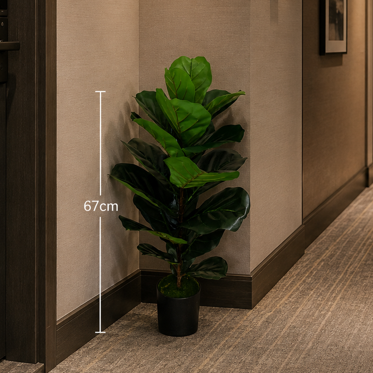 Artificial Plant Tree Type Ficus, 2 Branches, 100 cm, Green, with Pot