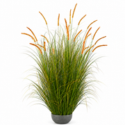 Artificial Cattail Grass Ornamental Plant, 150cm, 26 Stems, Curved Grass and Spices, Dark Green, Potless