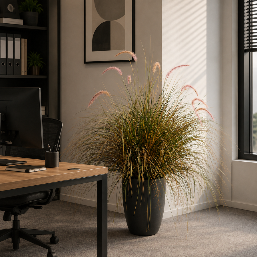 Foxtail Artificial Grass Ornamental Plant, 120cm, Curved Grass and Spices, Green and Pink, No Pot