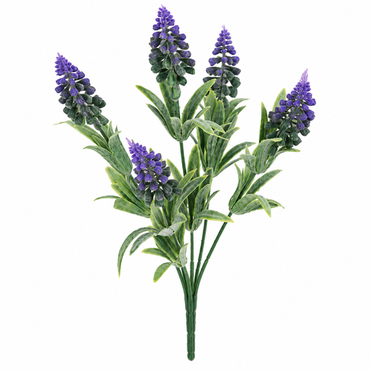 Artificial Plant, Decorative Lavender Flower, 5 Branches, 33 cm, Purple and Green, Set of 2