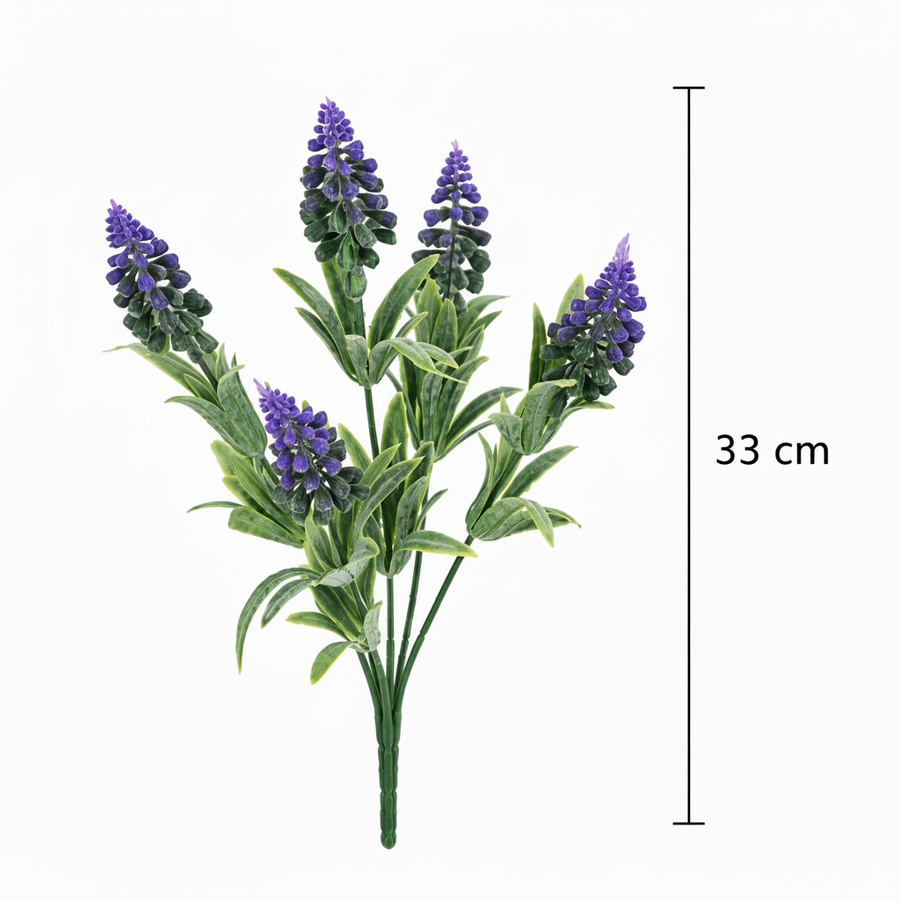 Artificial Plant, Decorative Lavender Flower, 5 Branches, 33 cm, Purple and Green, Set of 2