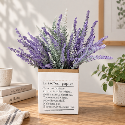 Artificial Plant, Decorative Lavender Flower, 5 Branches, 38 cm, Purple and Green, Set of 2