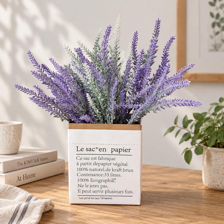 Artificial Plant, Decorative Lavender Flower, 5 Branches, 38 cm, Purple and Green, Set of 2