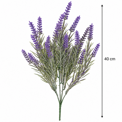 Artificial Plant, Decorative Lavender Flower, 5 Branches, 40 cm, Purple and Green, Set of 2 Pieces