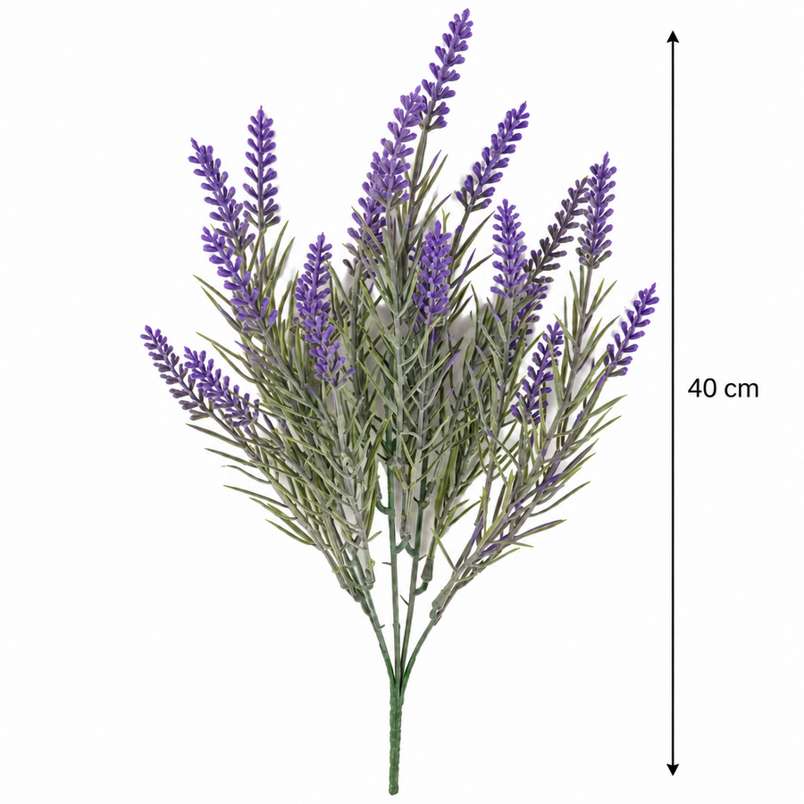 Artificial Plant, Decorative Lavender Flower, 5 Branches, 40 cm, Purple and Green, Set of 2 Pieces