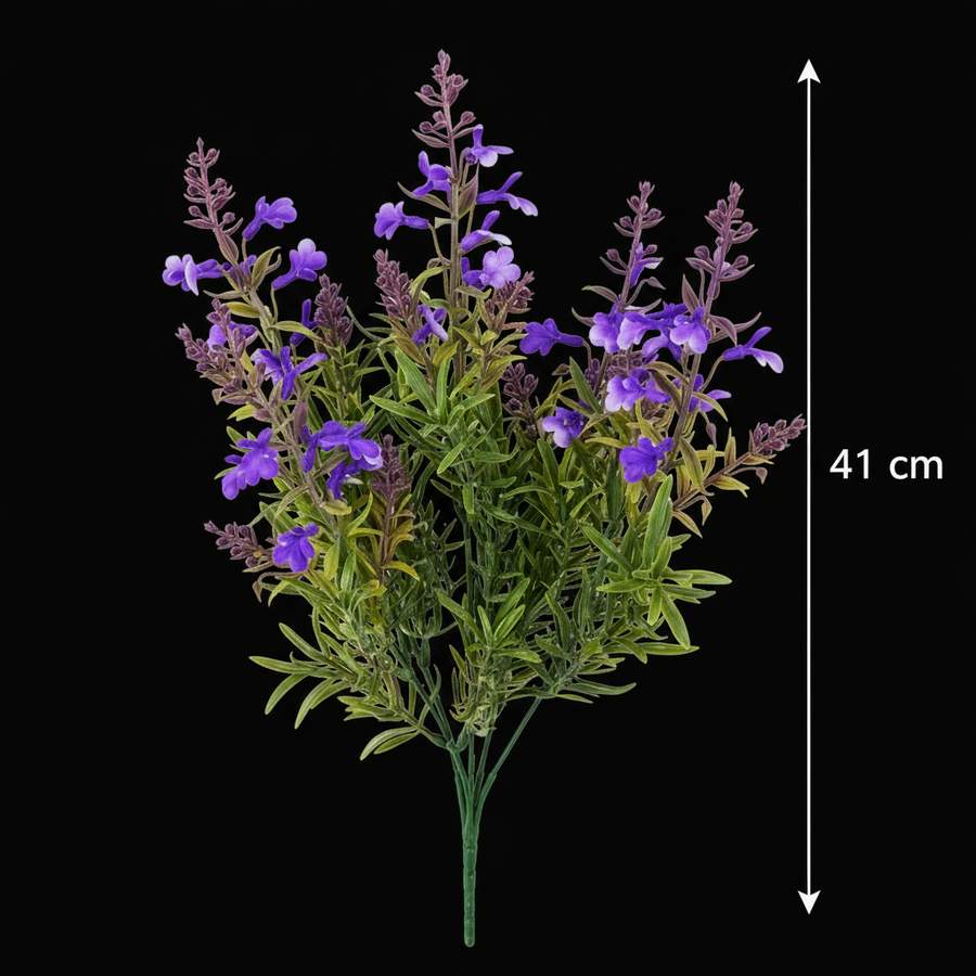 Artificial Plant, Decorative Lavender Flower, 5 Branches, 41 cm, Purple Green and White, Set of 2
