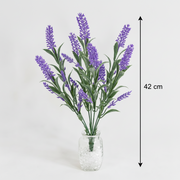 Artificial Plant, Decorative Lavender Flower, 7 Branches, 42 cm, Purple and Green, Set of 2 Pieces