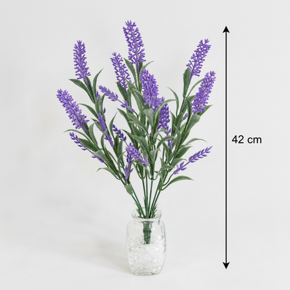 Artificial Plant, Decorative Lavender Flower, 7 Branches, 42 cm, Purple and Green, Set of 2 Pieces