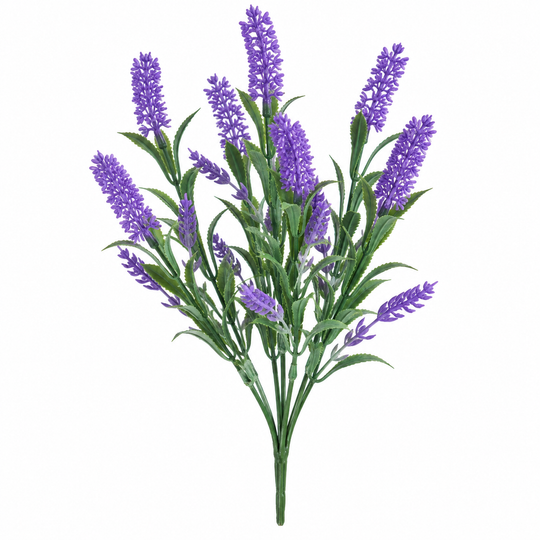 Artificial Plant, Decorative Lavender Flower, 7 Branches, 42 cm, Purple and Green, Set of 2 Pieces
