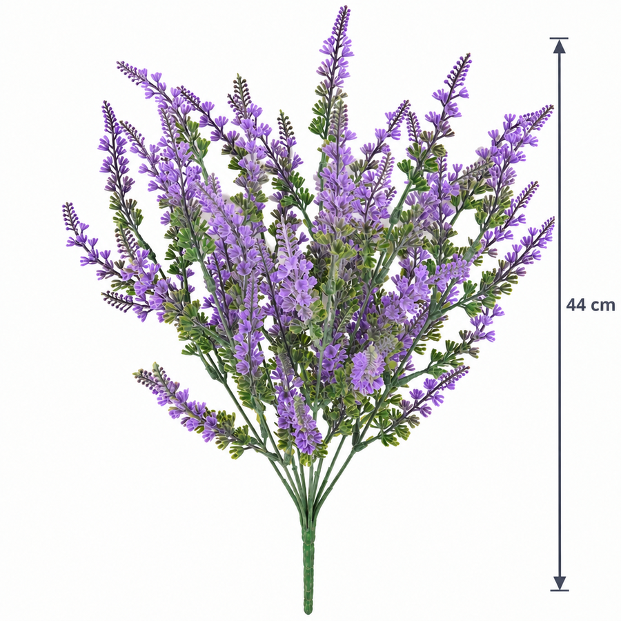 Artificial Plant, Decorative Lavender Flower, 9 Branches, 44 cm, Purple and Green, Set of 2 Pieces
