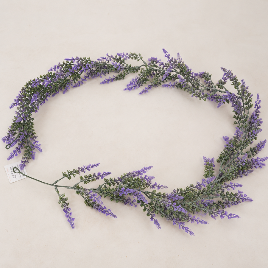 Artificial Plant Decorative Lavender Garland, Rich Appearance, 185cm, 122 Branches, Green and Purple, Set of 2