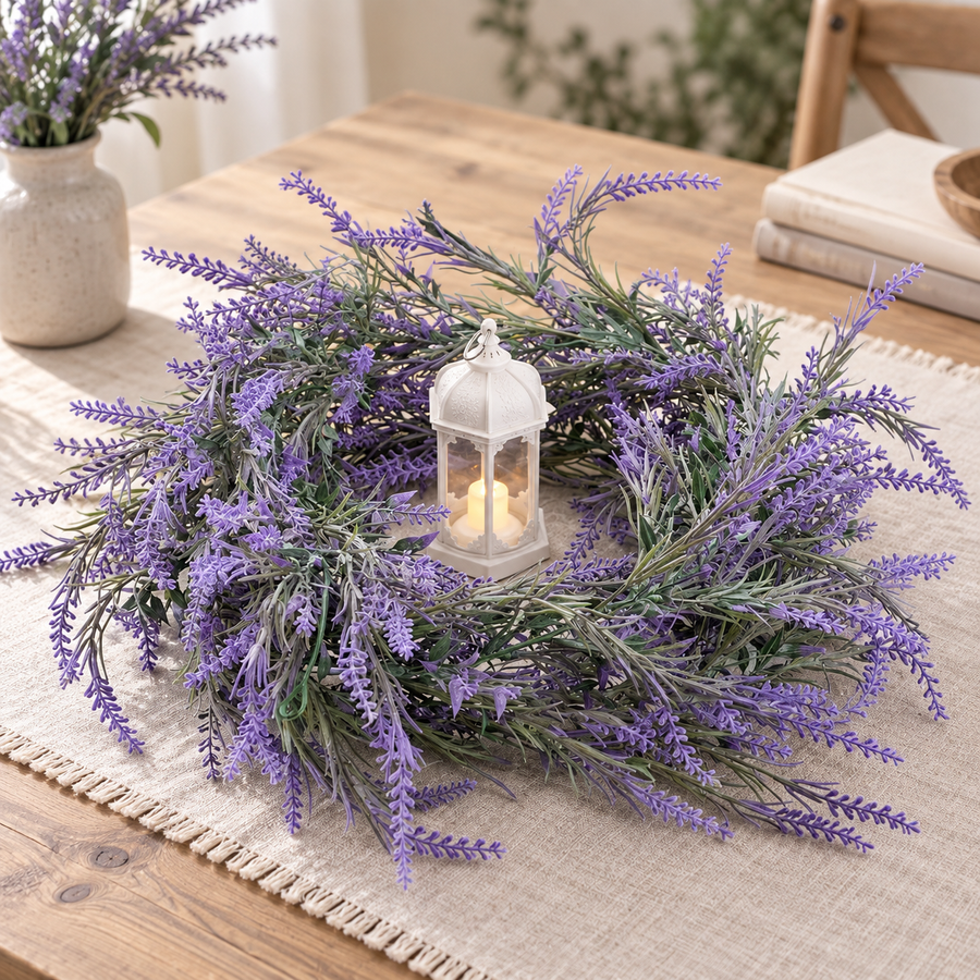 Artificial Plant Decorative Lavender Garland, Rich Appearance, 185cm, 122 Branches, Green and Purple, Set of 2