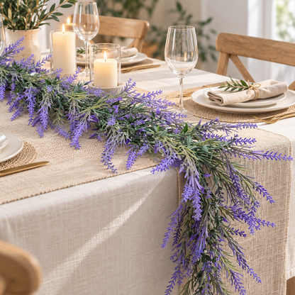 Artificial Plant Decorative Lavender Garland, Rich Appearance, 185cm, 122 Branches, Green and Purple, Set of 2