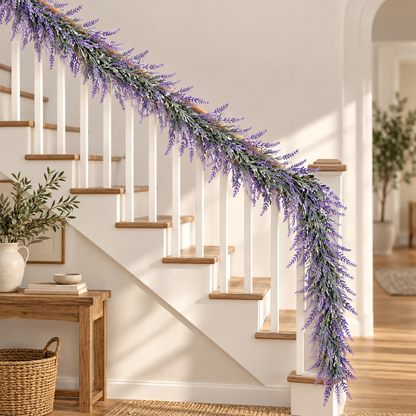 Artificial Plant Decorative Lavender Garland, Rich Appearance, 185cm, 122 Branches, Green and Purple, Set of 2