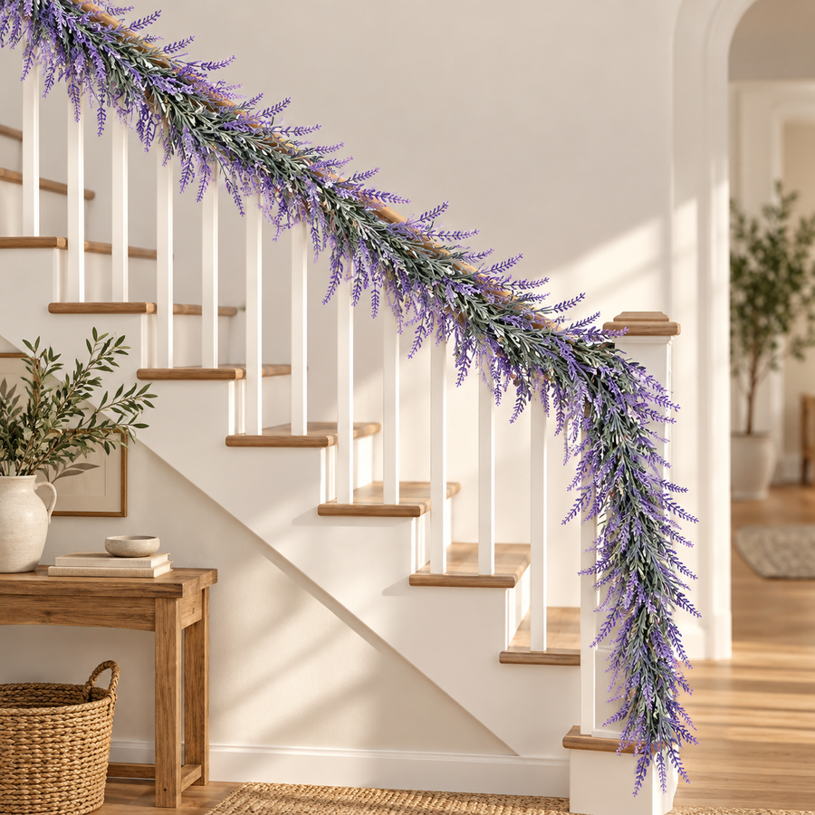 Artificial Plant Decorative Lavender Garland, Rich Appearance, 185cm, 122 Branches, Green and Purple, Set of 2