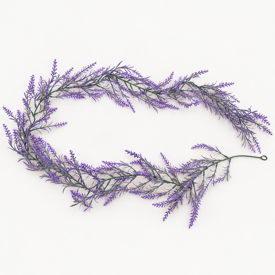 Artificial Plant Decorative Lavender Garland, Delicate Appearance, 185cm, 122 Branches, Green and Purple, Set of 2