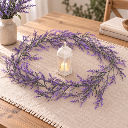 Artificial Plant Decorative Lavender Garland, Delicate Appearance, 185cm, 122 Branches, Green and Purple, Set of 2
