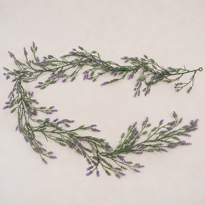 Artificial Plant Decorative Lavender Garland, Natural Appearance, 185cm, 72 Branches, Green and Purple, Set of 2 Pieces