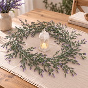 Artificial Plant Decorative Lavender Garland, Natural Appearance, 185cm, 72 Branches, Green and Purple, Set of 2 Pieces