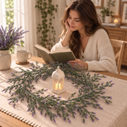 Artificial Plant Decorative Lavender Garland, Natural Appearance, 185cm, 72 Branches, Green and Purple, Set of 2 Pieces