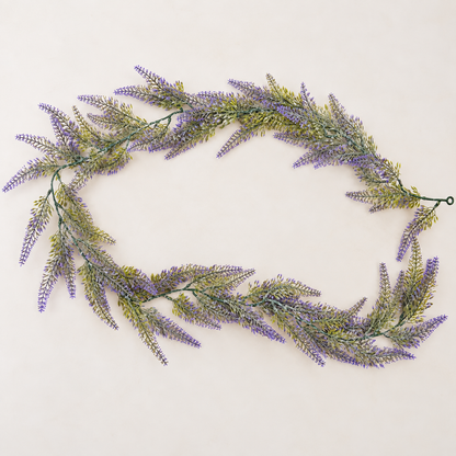 Artificial Plant Decorative Lavender Garland, Voluminous Appearance, 183cm, 72 Branches, Green and Purple, Set of 2 Pieces