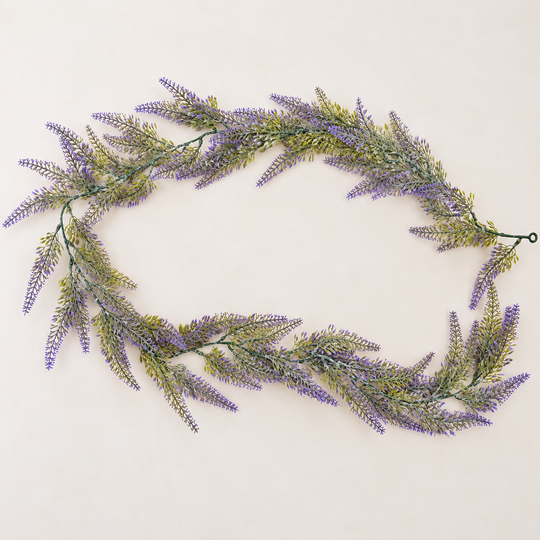 Artificial Plant Decorative Lavender Garland, Voluminous Appearance, 183cm, 72 Branches, Green and Purple, Set of 2 Pieces