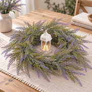Artificial Plant Decorative Lavender Garland, Voluminous Appearance, 183cm, 72 Branches, Green and Purple, Set of 2 Pieces