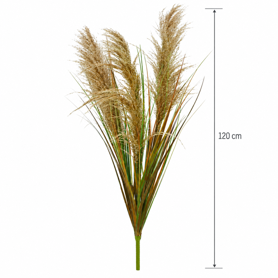 Artificial Plant Ornamental Grass, 120 cm, with 3 Wires, Reed and Grass, Dark Green and Brown, No Pot