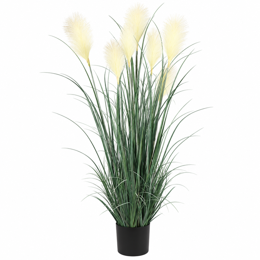 Artificial Plant Ornamental Grass, 150 cm, with 7 Wires, Reed and Grass, Green and White, No Pot