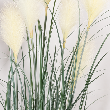 Artificial Plant Ornamental Grass, 150 cm, with 7 Wires, Reed and Grass, Green and White, No Pot